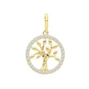 Boys 9ct Gold 13mm Round Cubic Zirconia Tree Of Life Pendant