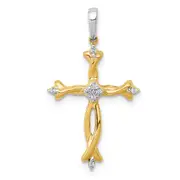 Solid 14k Two-tone 1/20ct. Simulated CZ Cross Pendant