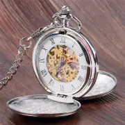 Smooth Double Hunter Skeleton Mechanical Pocket Watches Hand Wind Watches Luxury