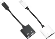 VGOL 2pcs USB-C to 3.5mm AUX Headphone Adapter 2in1 C Charger Jack Splitter Audio Charging Cable Compatible with Samsung Galaxy S20 S21, Silver and Black