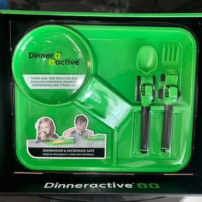 NEW Dinneractive Dining Set for Kids - Construction Themed Dinnerware - Green