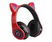 Game Headset Bluetooth Wireless Cat Earphone Rabbit Ear LED w/Mic Headphone For Kids Girls - Red