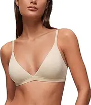 [CRZ YOGA] Womens Soft Double Lined Triangle Bralette - Adjustable Straps Unlined Wireless Cami Plunge T-Shirt Everyday Bra