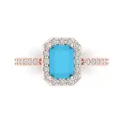 2.07 ct Emerald Halo Turquoise Stone Promise Bridal Wedding Ring 14k Rose Gold