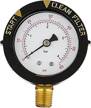 Generic Pool Filter Pressure Gauge 1/4" NPT Filter Cleaning Indicator Repair Pool Pump Pressure Gauge 0-60 PSI for Spas