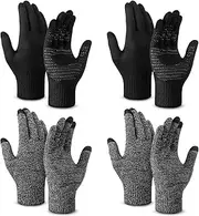 [XolngYYeng] 4 Pair Winter Gloves for Men Women Touch Screen Texting Warm Gloves Anti Slip Thermal Gloves with Knit Lining Elastic Cuff