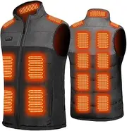 [Avarmora] Heated Vest, Electric Heated Vest with 3 Temperature Controllers, 15 Heating Zones, Heated Jacket, Heating Vest for Men and Women, Outdoor, Skiing, Fishing, Camping, Black/Grey