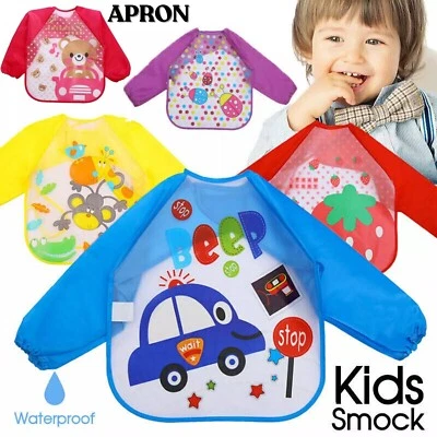 Long Sleeve Kids Baby Toddler Bibs Bib Apron Waterproof Art Smock Feeding New