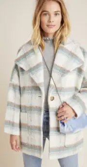 171. NWT Anthropologie Elsa Plaid wool blend Coat oversized S $248