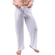 Men Yoga Pants Drawstring Sports Breathable Pure Color Men Sports Trousers Men Garment white L