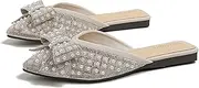 [ZQKSEOHS] Mules for Women Flats Comfortable Slip on Backless Loafers Bow Rhinestone Slides Womens Closed Toe Mule Shoes