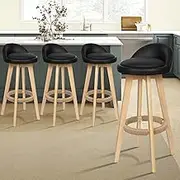 ALFORDSON 4 X Swivel Bar Stools Wooden Kitchen Barstools Dining Chair Counter Stool Chair with Footrest for Home Bar Dining Room, Black