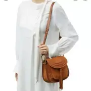 NWT Chloe Hudson Caramel Brown Suede Calfskin Leather Bohemian Mini Bag Tassel