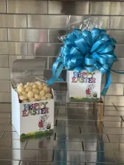 Easter Gift Basket/Box & 1/2 Pound of Lemon Drops Candy Wrapped With Blue Bow