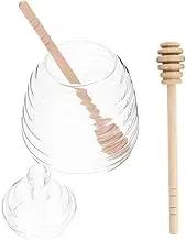 GRIRIW 1 Set Transparent Honey Dispenser with Dipper Glass Jar Mixing Sticks Versatile Honey Container for Jam Dry Food Storage and More