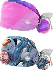 [YTYVAGT] 2-Pc,Nurse Scrub Caps,Scrub Hats with Buttons and Cotton Sweatband,Colorful Graffiti Art Pattern