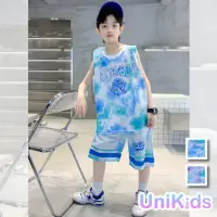 在飛比找momo購物網優惠-【UniKids】中大童裝2件套速乾籃球服渲染無袖背心運動五