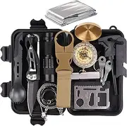 Pepego Survival Kit,13 in 1 Survival Gear and Equipment, First Aid Kit with Survival Emergency Knife Blanket Flashlight Compass Multispork Whistle Screwdriver for Camping Adventures
