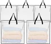 5PCS Moving Bags with Handle Portable Clear Storage Bags Large Capacity Packing Bags Wardrobe Storage Organizer Moving Bags with Reinforced Handle for Bedding Clothes