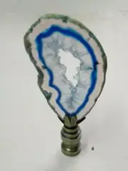 Lamp Topper Shade Finial Blue Agate Sliced Stone Repair Part Antique Brass Base