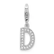 Sterling Silver Amore La Vita Rhodium-Plated Polished Cz Letter D Initial Charm With Fancy Lobster Clasp