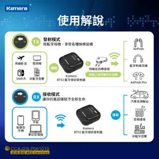 Kamera BT52 藍牙5.2適配器 藍牙音頻 外接藍牙 傳輸發射接收器 汽車音頻適配器 AUX SBC接收器+發射器二合藍牙雙向收發 適用車用音響 電視 家庭劇院一 3.5mm無線音頻轉換器