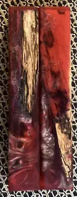 2 Pen Blanks Hybrid Vacuum Stabilized Spalted Oak Alumilite Resin Red Champaign