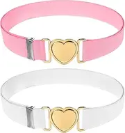 [YQQYG] 2PCS Girls Belts, Toddler Girl Belt 20-28" Elastic Heart Belts for Girls Adjustable Stretch Toddler for Girl Dress Pants Jeans, White, Pink
