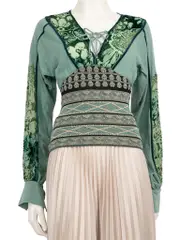 Class Roberto Cavalli Green Long Sleeve V-Neck Top