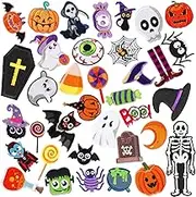 36pcs Halloween Autumn Iron on Patches Halloween Embroidered Sew Applique Repair Patch Cute Skull Pumpkin Ghost Black Cat Witch Bats DIY Crafts for Clothing Jacket Jeans Pants Dress Backpack Hat Decor