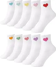 [Shihanee] 10 Pairs Heart Ankle Socks Women's Crew Socks Mini Crew Cute Quarter Socks Combed Cotton Heart Socks, Size 5-10