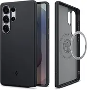 SPIGEN Nano Pop MagFit for Samsung Galaxy S25 Ultra Case, Compatible with MagSafe Magnetic Ring, Silicone Feel Air Cushion Technology Raised Edge Non-Slip Grip Cover - Black Sesame