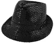 [Generic] XYWHPGV Sequins Detailing Men Women Leisure Style Jazz Hat 5cm Brim Black(98ac1 812c6 44540 cf0f1 86102 3dc8b