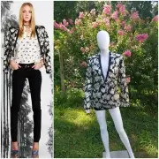 Juicy Couture Black brocade Metal lame Floral Blazer size 14 $248