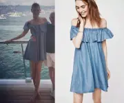 NWT Rebecca Minkoff Dev Off the Shoulder Dress Light Blue Size S $198