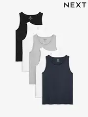 Black/White/Grey Marl/Navy Blue 100% Cotton Layering Vests 5 Pack (683857) | $67