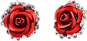 ICLIPE Fashion Alloy Crystal Rhinestone Ear Stud Earrings for Women Girl Rose Flower Red Blue Optional Gift Party Wedding Jewelry Accessories Charming Luxury