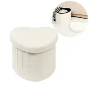 Catzon Heart Shaped Ottomans Faux Teddy Fur Storage Stool for Living Room-White
