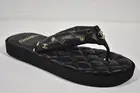 Chanel 23P Black Quilted Charms Padded Pool Thong Logo Mule Slide Flat Sandal 35