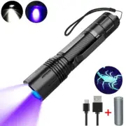 395nm Zoomble 2 Inch 1 Rechargeable White UV Light Black Light Flashlight