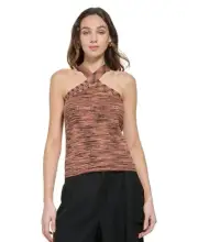 DKNY Halter Top - Spacedye Ochre, Size M - Women's Tank Top