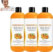 Persimmon Body Wash for Body Odor Controlling, Natural Deodorant Wash, Deeply Cleansing & Moisturizing, Fresher Scent, Gentle Ingredient Persimmon Extraction Oil for Women (3pcs)