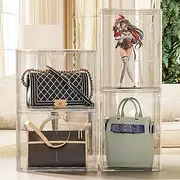 BEELUCK 2 Pieces Luxury Handbag Display Box, Acrylic Case, Storage Organizer for Closet, Stackable Boxes With Magnetic Door for Purse, Book, Toy Display