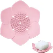 Grifito Silicone Soap Dish, Self Draining Flower Shape Silicone Shower Soap Dish, Soap Holder for Travel Soap Container for Shower Kitchen Bathroom Hotel (Pink)
