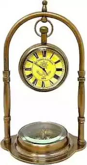 6" Nautical Clock Ship Table Clock Brass Desk Clock Maritime Brass Compass