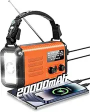 74000mWh Hand Crank Radio, NOAA/AM/FM Weather Radio with Compass & SOS Alarm, LED Reading Light,USB C Charged & Solar Power for Camping, Emergency