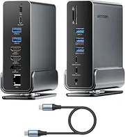 VENTION 15-in-1 USB-C Docking Station for Dual Monitor Setup, Triple Display, Compatible with Windows PCs, Thunderbolt 3/4, Dell, HP, with Dual 4K HDMI, DP, 100W PD, 10Gbps USB, RJ45, Audio, SD/TF