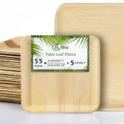 (10"&7"x50PCS) Palm Leaf Plates 100% Natural Bamboo Plates Disposable Square
