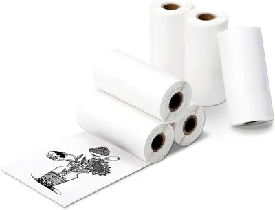 57mm Mini Thermal Sticker Printer Paper 6 Rolls Self Adhesive Black on White