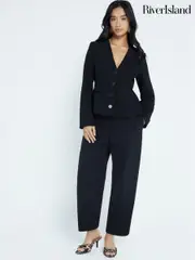 River Island Black Petite Button Front Blazer (F19257) | $113